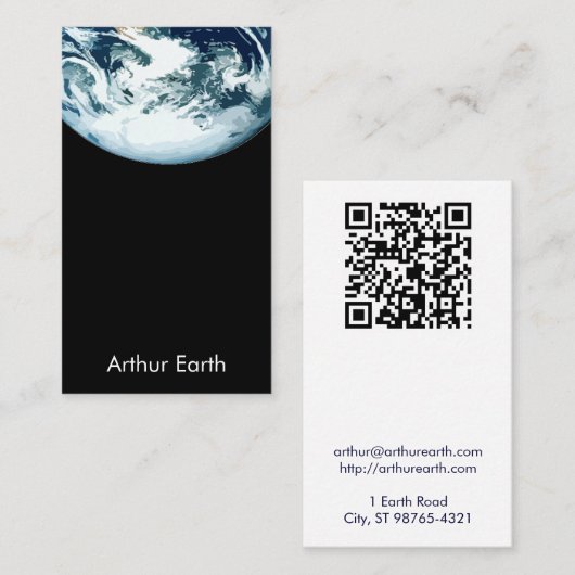 Carte De Visite La terre de l'espace avec le code de QR (Devant / Derrière)