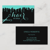 Carte De Visite La turquoise moderne de coiffeur s'égoutte le (Devant / Derrière)