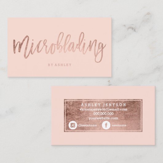 Carte De Visite La typographie rose d'or de Microblading (Devant / Derrière)