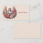 Carte De Visite La Vierge Marie priant avec des Roses (Devant / Derrière)