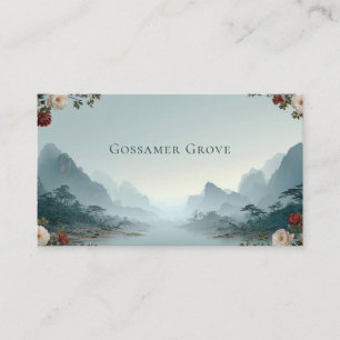 Carte De Visite Lac Misty Mountain et floral Vintage Rose