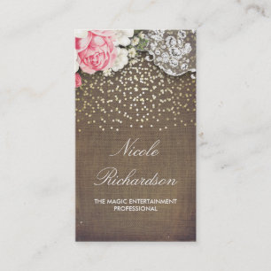 Carte De Visite Lace Burlap et Gold Confetti Pays rustique