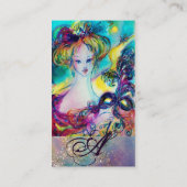 Carte De Visite LADY AVEC FEATHEREE MASK MONOGRAM Bleu Vert (Dos)