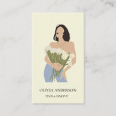 Carte De Visite Lady Tenant Bouquet De Fleurs Vert Art Abstrait (Devant)