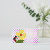 Carte De Visite Ladybug et Fleur sur les Pois Fuchsia (Debout devant)