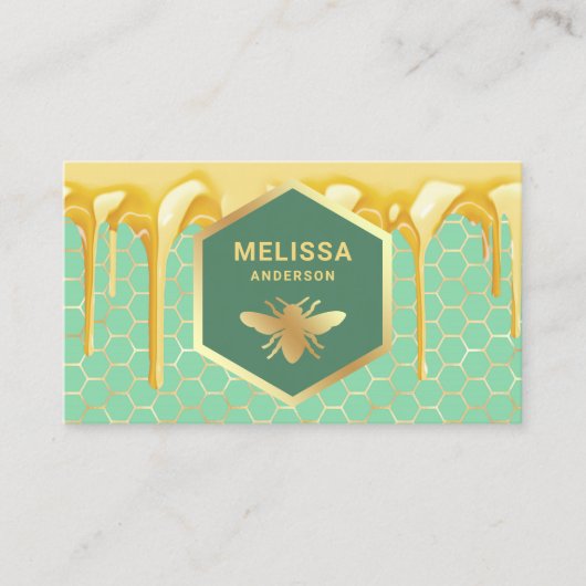 Carte De Visite Laisser miel Mint vert or Honeycomb Miel Bee (Devant)