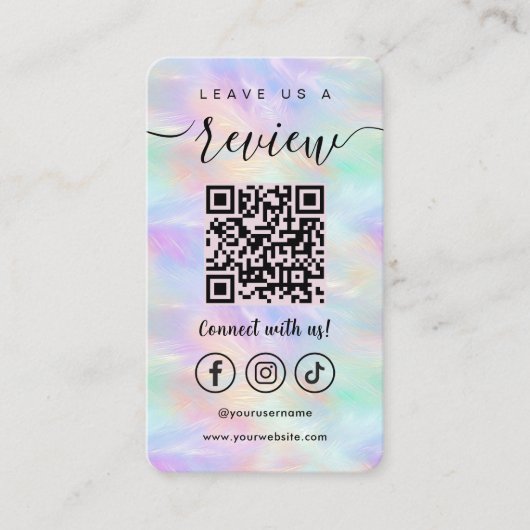 Carte De Visite Laissez-Nous Un Avis Qr Code Iridescente Opal Styl (Devant)