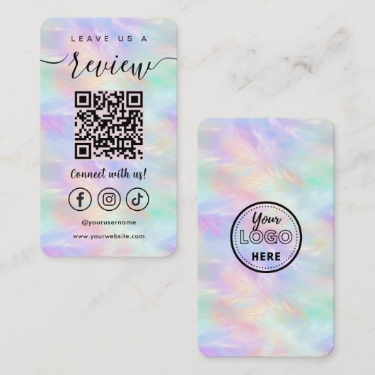 Carte De Visite Laissez-Nous Un Avis Qr Code Iridescente Opal Styl (Devant / Derrière)