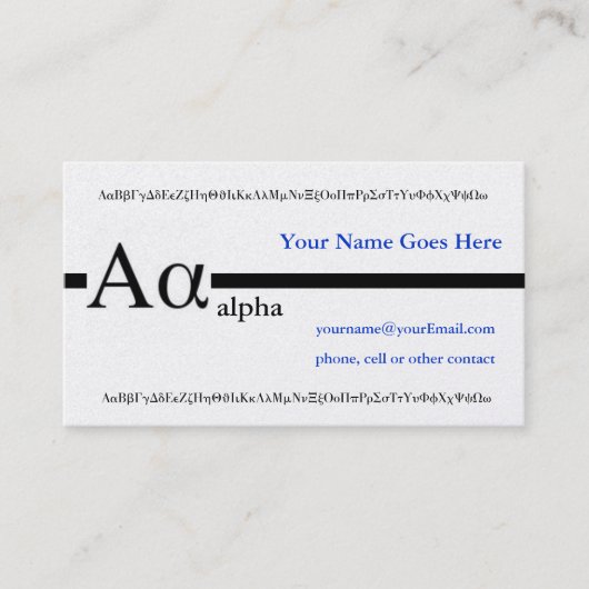 Carte De Visite L'alpha grec de lettre conçoivent en fonction du (Devant)