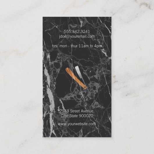 Carte De Visite Lame de barbier | Marbre noir (Dos)
