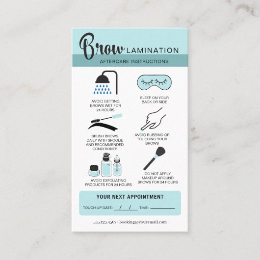 Carte De Visite Lamination des sourcils Instructions de soins post (Devant)