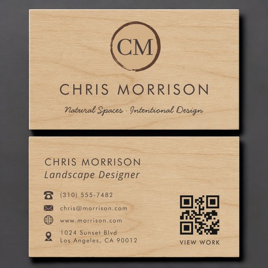 Carte De Visite Landscape Design Wood QR Code Professional