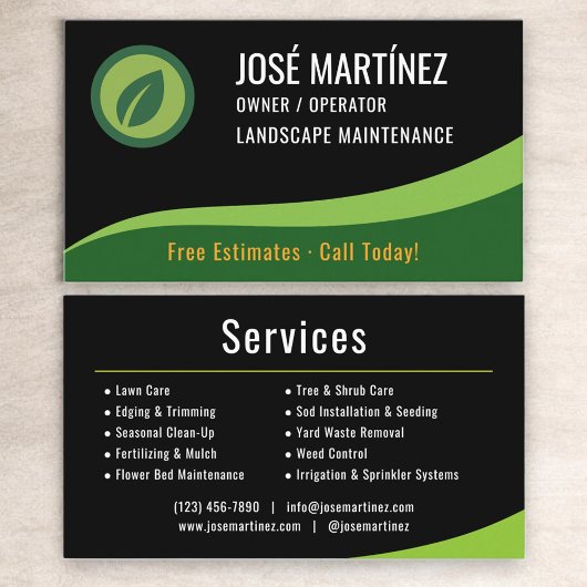 Carte De Visite Landscape Maintenance Black Green 