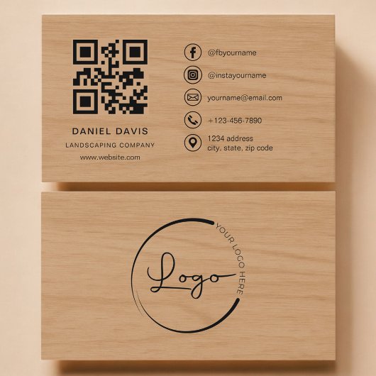 Carte De Visite Landscaping Company Wood Professional QR Code