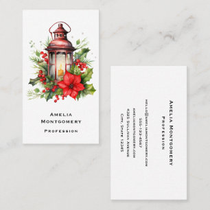 Carte De Visite Lanterne rouge de Noël Poinsettia et pin