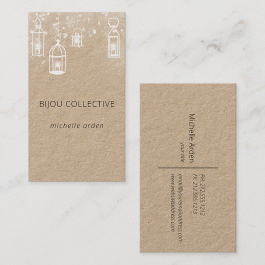 Carte De Visite lanternes blanches rustiques (Devant / Derrière)