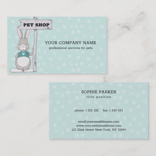 Carte De Visite Lapin avec un signe (Devant / Derrière)