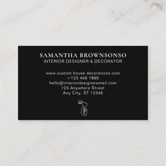 Carte De Visite Lapin Lapin Lapin Fleur d'Animal Noir (Dos)