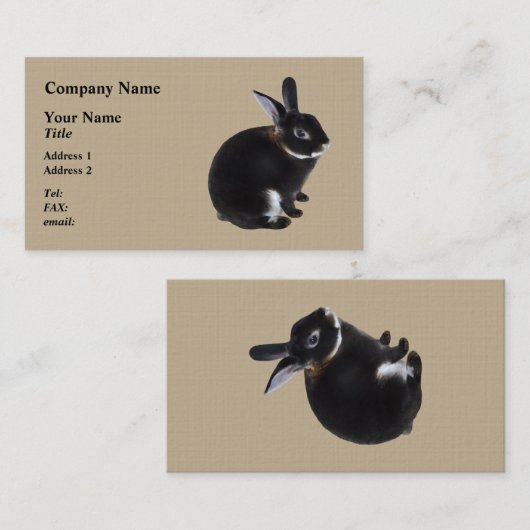 Carte De Visite Lapin Mini Rex Brown foncé et blanc (Devant / Derrière)