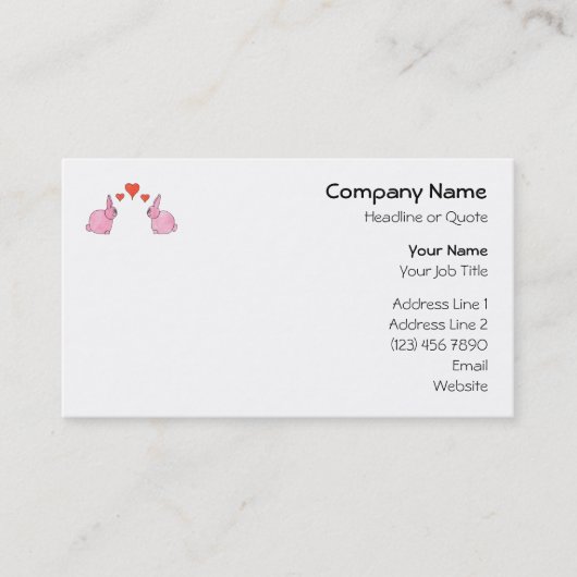 Carte De Visite Lapins roses mignons avec les coeurs rouges (Devant)