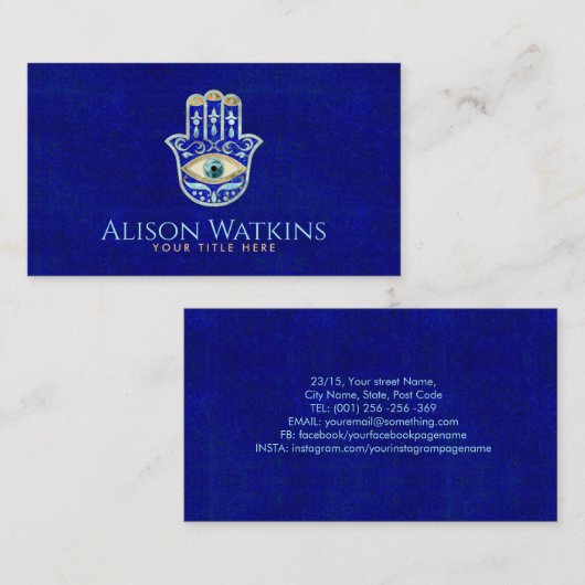 Carte De Visite Lapis Bleu Luxe Lazuli Hamsa Ornement main (Devant / Derrière)