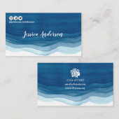 Carte De Visite L'aquarelle bleue ondule le Social moderne de (Devant / Derrière)