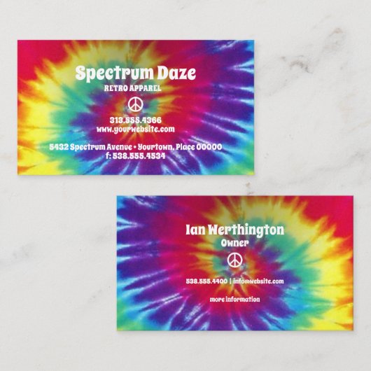 Carte De Visite L'arc-en-ciel super teignent en nouant la hippie (Devant / Derrière)