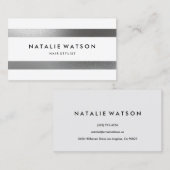 Carte De Visite L'argent rugueux chic de FAUX barre moderne blanc (Devant / Derrière)