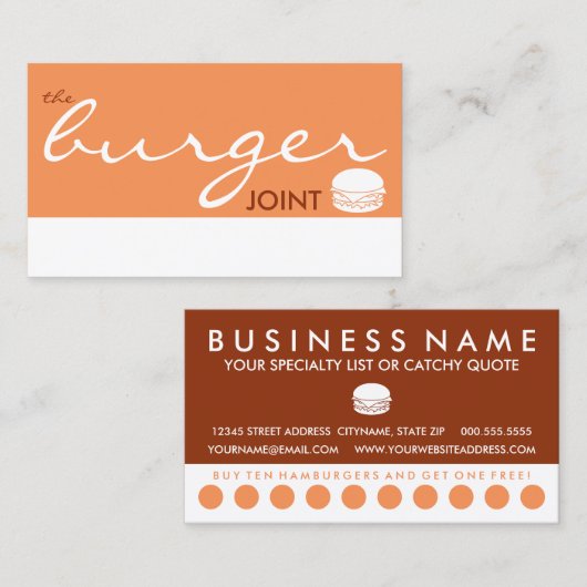 Carte De Visite l'articulation burger (couleur personnalisable) (Devant / Derrière)