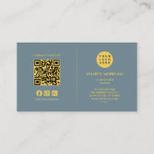 Carte De Visite Lash Artiste Dusty Bleu Et Or Logo Code QR (Dos)