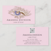 Carte De Visite Lash Brosse logo maquillage bleu oeil Qr Code Rose (Devant / Derrière)