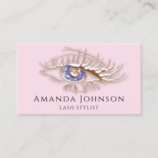 Carte De Visite Lash Brosse logo maquillage bleu oeil Qr Code Rose (Devant)