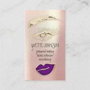 Carte De Visite Lash Brow Maquillage permanent QRCode Gold Purple