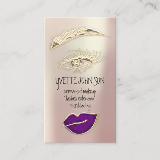 Carte De Visite Lash Brow Maquillage permanent QRCode Gold Purple (Devant)
