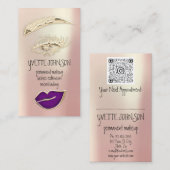 Carte De Visite Lash Brow Maquillage permanent QRCode Gold Purple (Devant / Derrière)