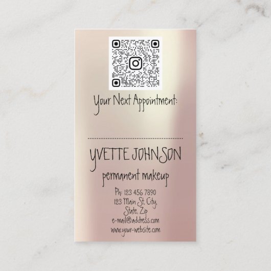 Carte De Visite Lash Brow Maquillage permanent QRCode Gold Purple (Dos)