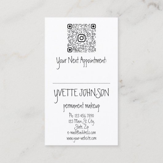 Carte De Visite Lash Brow Permanent Maquillage Logo QR Code Lèvres (Dos)