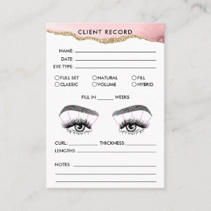 Carte De Visite Lash Client Record Ajouter Logo Blush Pink Agate