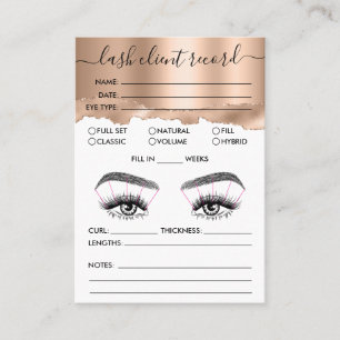 Carte De Visite Lash Client Record Ajouter Logo Rose Gold Tear
