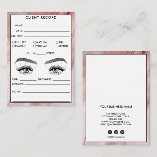 Carte De Visite Lash Client Record Ajouter un logo (Devant / Derrière)