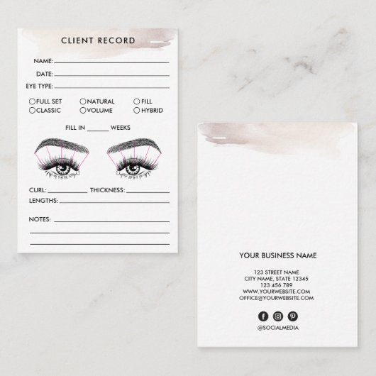 Carte De Visite Lash Client Record Ajouter un logo (Devant / Derrière)