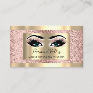 Carte De Visite Lash de maquillage professionnel Gold encadré Blue