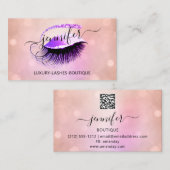 Carte De Visite Lash de maquillage professionnel QR Code rose Logo (Devant / Derrière)