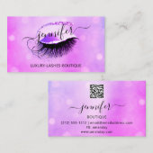 Carte De Visite Lash de maquillage professionnel QR Code yeux rose (Devant / Derrière)