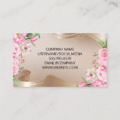 Carte De Visite Lash des yeux | Ruban d'or | Fleurs roses (Dos)