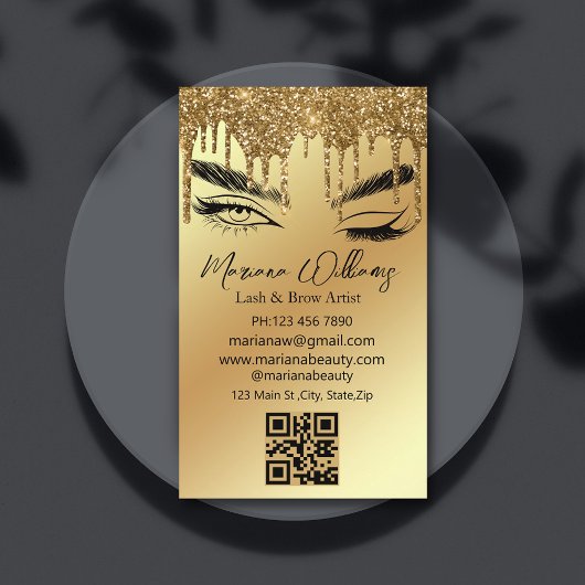 Carte De Visite lash et brow artiste qr code golden driden