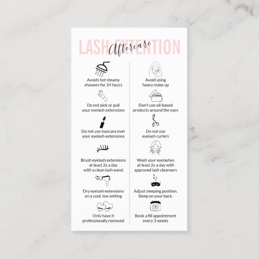 Carte De Visite Lash Extension Aftercare (Dos)