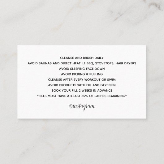 Carte De Visite Lash Extensions Aftercare Card - Rx (Dos)