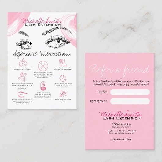 Carte De Visite Lash extensions Pink Afcare Référer un ami (Devant / Derrière)