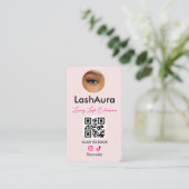 Carte De Visite Lash Extensions Pink QR Code Photo (Debout devant)
